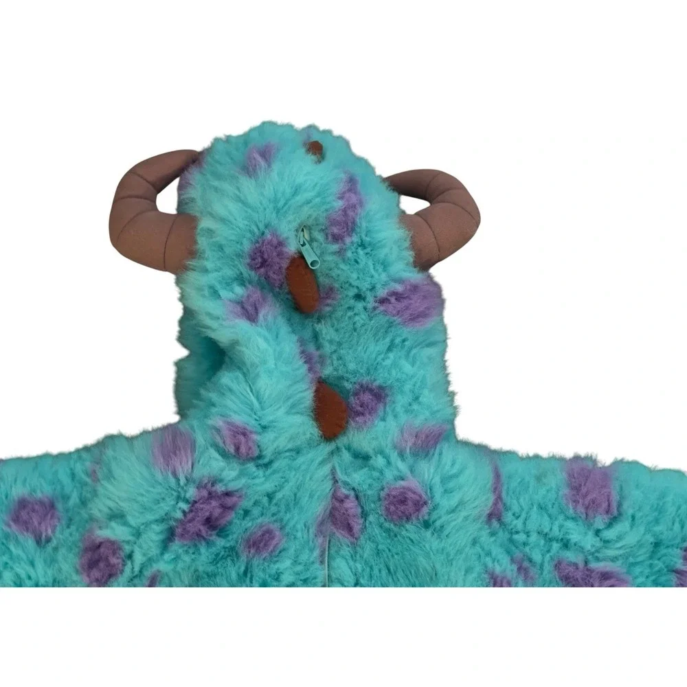 Disney Monsters Inc Sulley Costume Kids Sz 8-10 Plush Hooded Furry Jumpsuit READ